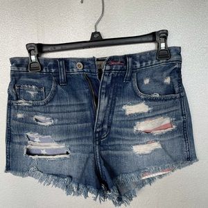 High waisted distressed denim jean shorts